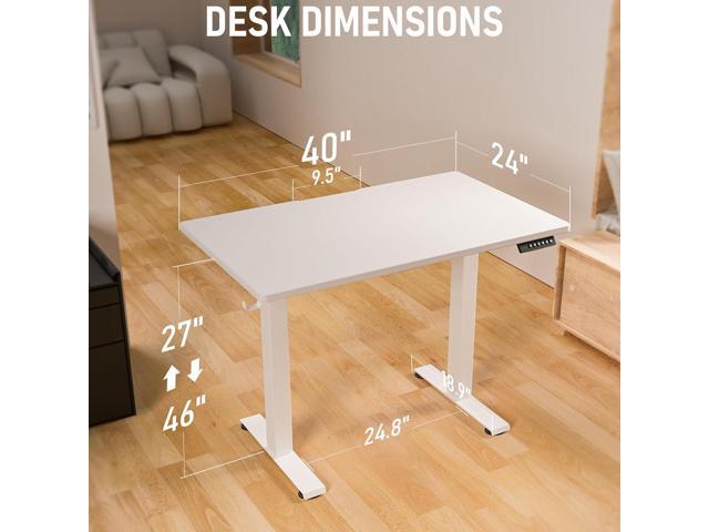 40' x 24' Electric Standing Desk, Adjustable Height Sit Stand Desk with 3 Preset Heights & 2 Hook, Electric Desk for Home Office Gaming, White