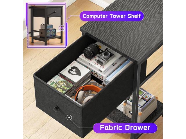 Gaming Desk with Drawers, 48' L Shaped Computer Desk with LED Lights & Power Outlet Reversible Office Desk with Monitor Stand Small Work Desk for...