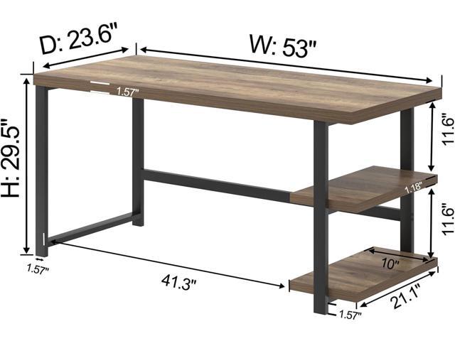 FOLUBAN Computer Desk, Modern Home Office Desk with Storage Shelves, Writing Study Gaming Table for Living Room Bedroom, Rustic Oak, 53 Inch