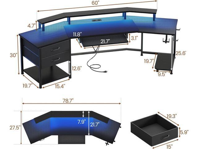 Itaar 79' Gaming Desk with 2 Fabric Drawers, Long Computer Desk with Power Strip & LED Lights, U Shaped Desks with Storage and Cup Holder, Large...