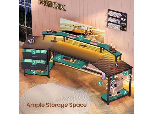 Itaar 79' Gaming Desk with 2 Fabric Drawers, Long Computer Desk with Power Strip & LED Lights, U Shaped Desks with Storage and Cup Holder, Large...