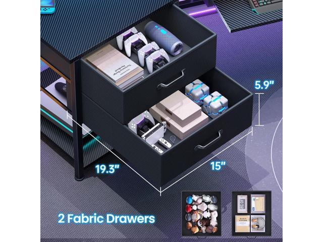 Itaar 79' Gaming Desk with 2 Fabric Drawers, Long Computer Desk with Power Strip & LED Lights, U Shaped Desks with Storage and Cup Holder, Large...