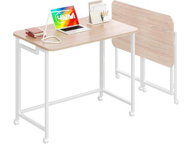 4NM 31.5' Mobile Small Rolling Computer Desk, Folding Laptop Cart Table with Wheels, Portable Office Desk for Small Space Couch Bed - Natural and.