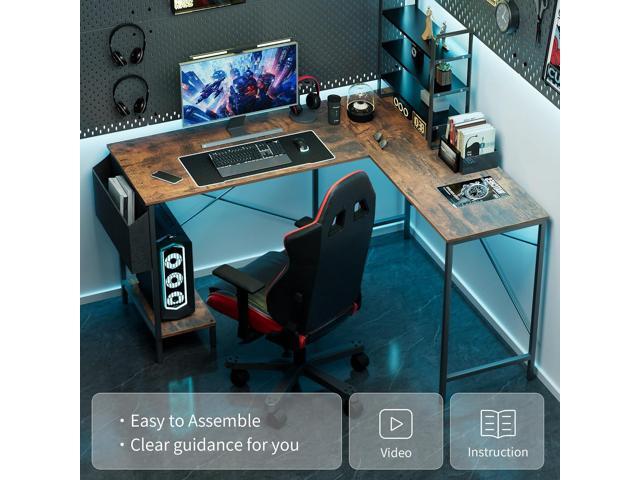 InfiniPower L Shaped Desk Gaming Computer 50 Inch Reversible Corner Table PC Work Table for Writing Study Student with Wood Tabletop Metal Frame...