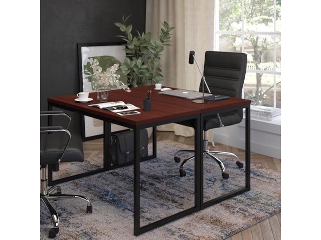 EMMA + OLIVER Industrial Modern Desk-47'L Commercial Grade Home Office Desk-Mahogany/Black