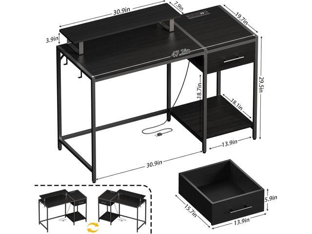 Lkeiyay Gaming Desk with LED Lights & Power Outlet, 47 inch Computer Desk with Drawers,Black Gamer Desk with Monitor Stand & Headphone Hook for...