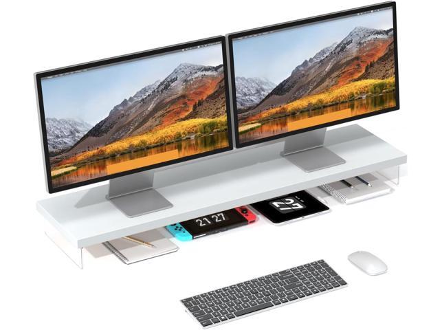 Dual Monitor Stand Riser, 40' Large Computer Monitor Stands for 2 Monitors, Wooden Desktop Organizer Shelf for Office Desk Computer, Laptop, TV,.
