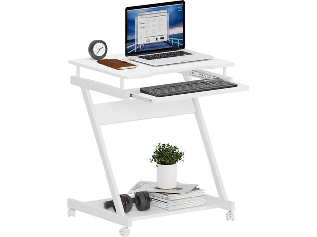 Need Rolling Computer Desk Mobile Desk Laptop Stand Desk with Sliding Keyboard for Home Office,23.6 Inches White DX-8110WT-ND