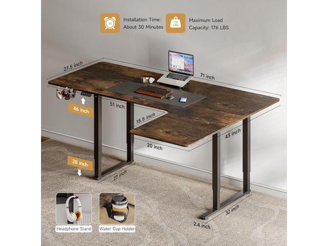 L Shaped Standing Desk, 71x43 Inches Electric L Stand Up Desk with 4 Legs, Dual Motor and Memory Controller, Adjustable Height from 28-46 Inches...