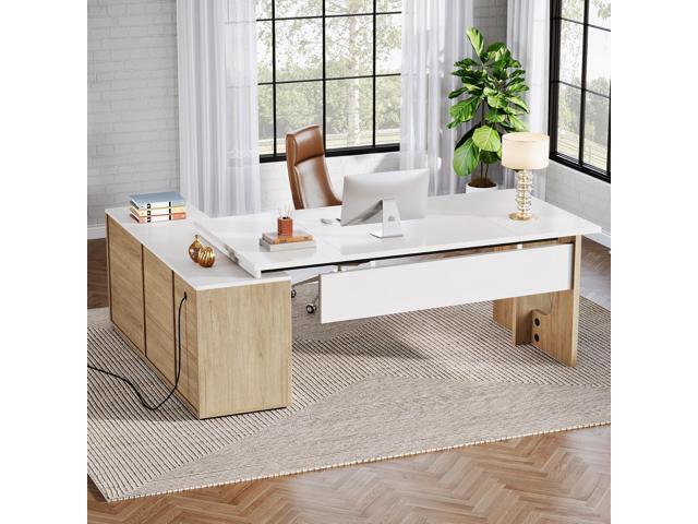 Tribesigns 74.8 Inch Executive Desk, Large Office Desk with Cabinet, L Shaped Computer Desk with Shelves and CPU Storage, Modern Home Office Desks.