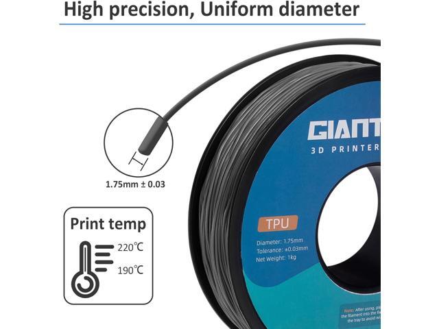 GIANTARM TPU Filament 1.75mm Flexible Soft 3D Printer Consumables Grey,95A 1kg Spool (2.2 lbs.), Dimensional Accuracy +/- 0.05 mm