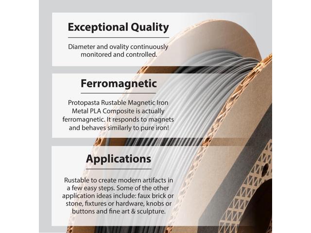 Protopasta Ferromagnetic Iron PLA 3D Printer Filament ProtoPlant Metal-Filled PLA Plastic Printer Filament with 45% Iron Patina Friendly Metal...