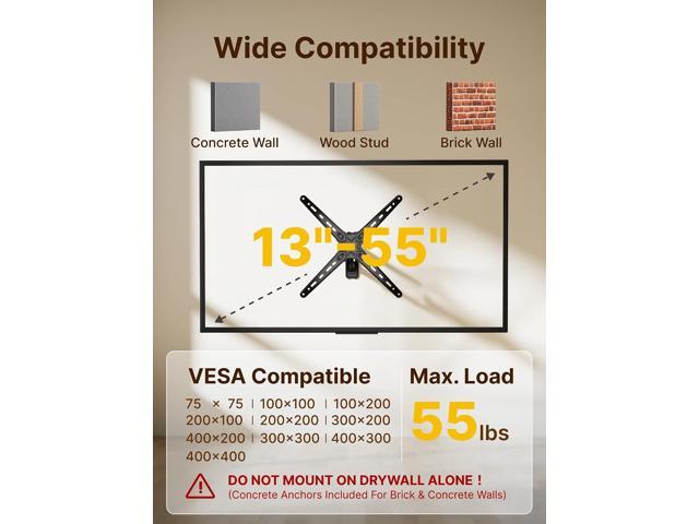 monTEK Full Motion TV Wall Mount Bracket for Most 13-55 Inch LED LCD Flat Screen TVs & Monitors, Swivel Tilt Extension Rotation with Articulating...