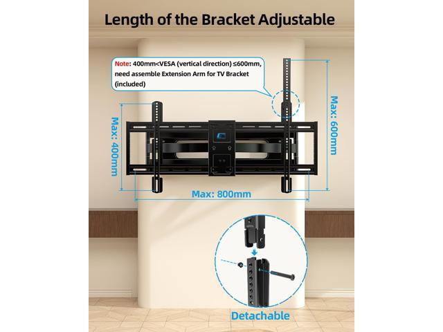 HOME VISION Full Motion Long Arm TV Wall Mount Bracket, Fits 75, 80, 85, 86, 98, 100 inch Flat or Curved TVs Up to 800x600 VESA & 165LBS, TV Mount...