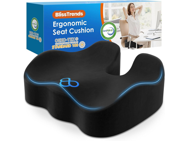 BlissTrends Seat Cushion,Thick Memory Foam Cushions for Office Chair, Car Seat, Airplane, Relieving Pressure Tailbone Sciatica Back Pain for Long...
