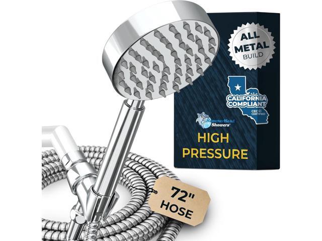 HammerHead Showers® Solid Metal LOW FLOW Handheld Shower Head with Hose and Brass Holder - CHROME Water Saving 1.75 GPM Detachable Shower Head -.