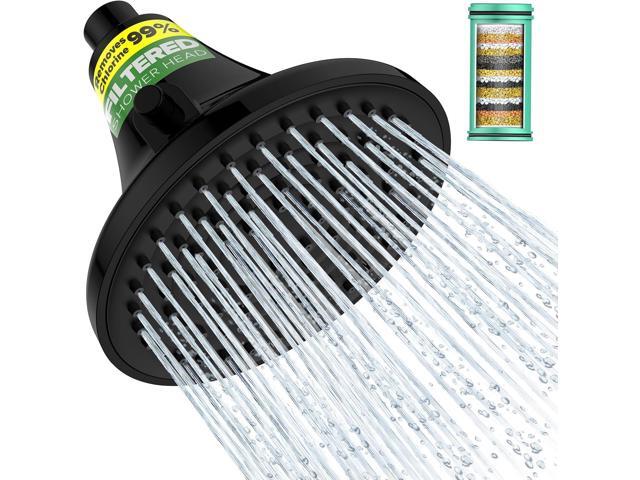 Filtered Shower Head Matte Black - High Pressure Rain Shower Heads with Filter for Hard Water -Water Softener Filters Beads to Remove Chlorine,.
