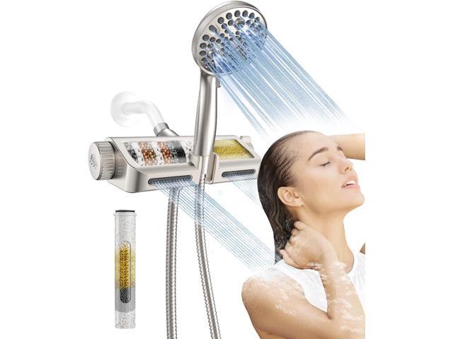 MakeFit Filtered Shower Head with Handheld Combo Brushed Nickel - Dual 2-in-1 Spa System with Massage Shower Head and 10 Modes Hand Held.