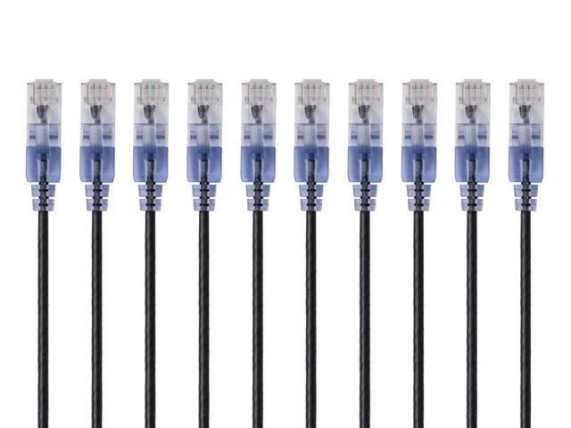 Monoprice Cat6A Ethernet Patch Cable - Snagless RJ45, 550Mhz, 10G, UTP, Pure Bare Copper Wire, 30AWG, 10-Pack, 10 Feet, Black - SlimRun Series