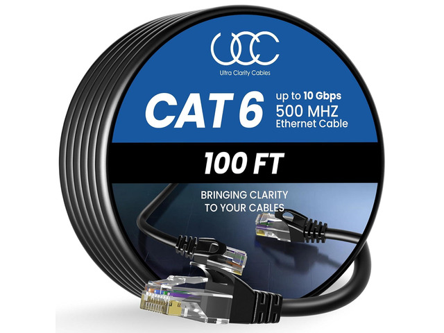 Ultra Clarity Cables Cat 6 Ethernet Cable 100 ft, Outdoor & Indoor 10Gbps Ethernet Cable, High Speed Cat6 Cable RJ45 LAN Internet Cable for Computer,...