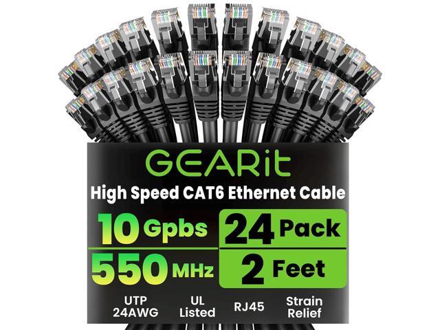GEARit Cat 6 Ethernet Cable Pack - 24-Pack 2 ft Cat6 Ethernet Patch Cables RJ45 Network Patch Cable, 10 Gbps Snagless Gold-Plated Connectors -.