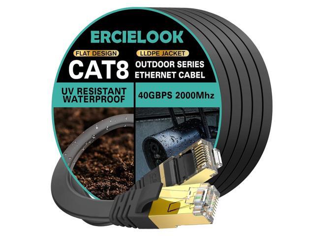 Ercielook Cat8 Ethernet Cable 50 ft,40Gbps High Speed Ethernet CableFlat 2000MHz 50 ft Ethernet Cable FTP Shielded Ethernet Cord, RJ45 UV.