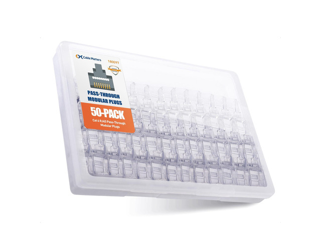 Cable Matters 50-Pack Cat 6 Pass Through RJ45 Connectors, 50µ Gold Plated (Cat 6 Ends / Cat6 Connector /RJ45 Modular Plugs/Ethernet Plugs/Network...