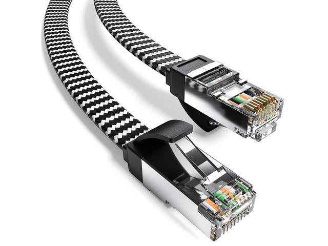 Cat8 Flat Braided Ethernet Cable High Speed 40Gbps STP LAN Cord with Shielded RJ45 Connector, Fluke Tested, Flat Durable Design for Home & Office,.
