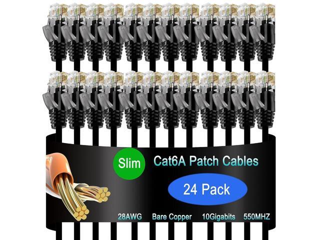 Cat6a Slim Ethernet Patch Cable 1 ft (24 Pack), Cat6a Patch Cable for Data Centers, Cat 6 Patch Cable 10G, Network Patch Cables for Home and.