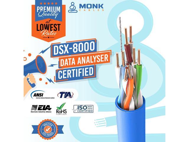 MONK CABLES CAT6 Plenum Cable 1000ft UTP, 23AWG, 550MHz DSX-8000 Certified Most Certified Cable of The Whole Market (Blue)