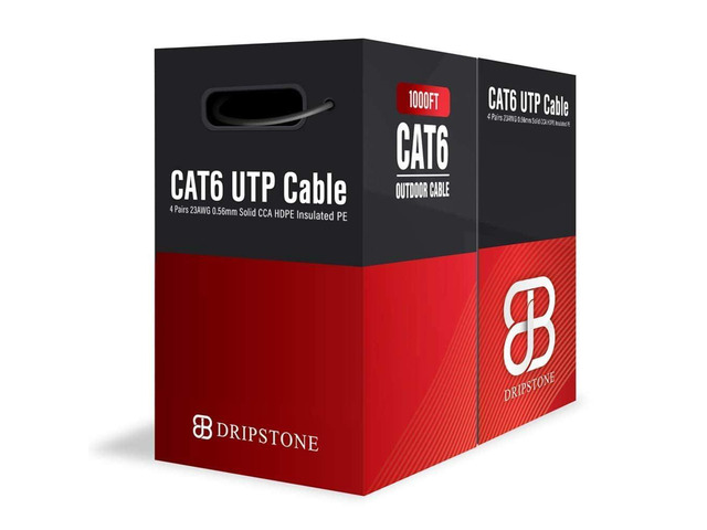 Dripstone CAT6 Direct Burial Ethernet Cable 23AWG Solid CCA UTP, Waterproof HDPE Insulated, Polyethylene (PE) Jacket for Indoor/Outdoor...
