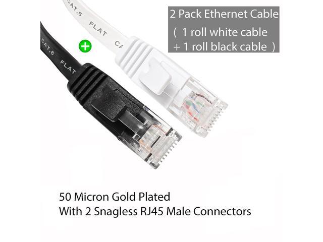 Ethernet Cable 100 ft 2 Pack Cat 6 Flat Cable Ethernet Cord, Slim Long Cat6 High Speed Computer Router Network LAN Patch Wire with Clips &...