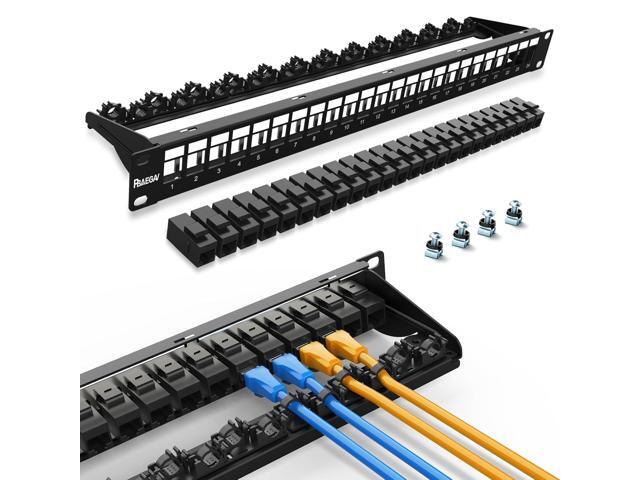 Patch Panel 24 Port with 24 Pcs Cat6 Keystone JackEC Listed UTP 10G Support with Removable Back Bar 1U Network Patch Panel 19 Inch for.