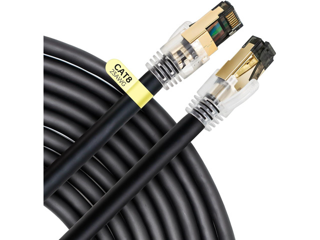 Cat 8 Ethernet Cable 26 ft,23AWG Industrial Shielded S/FTP Anti- Wobble Internet Cable,40Gbps High Speed Gaming Waterproof Patch Cord