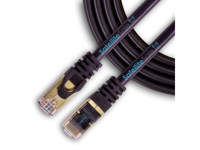 SatelliteSale RJ45 Cat-7 Network Ethernet SSTP Internet Cable 600 MHz 10 Gbps Universal Wire Black Cord 12 feet