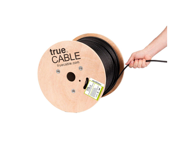TRUECABLE Cat6 Outdoor Bulk Ethernet Cable with Messenger, Shielded F/UTP, 1000ft, UV Resistant CMX Jacket, Aerial, Black, 23AWG Solid Bare Copper,...