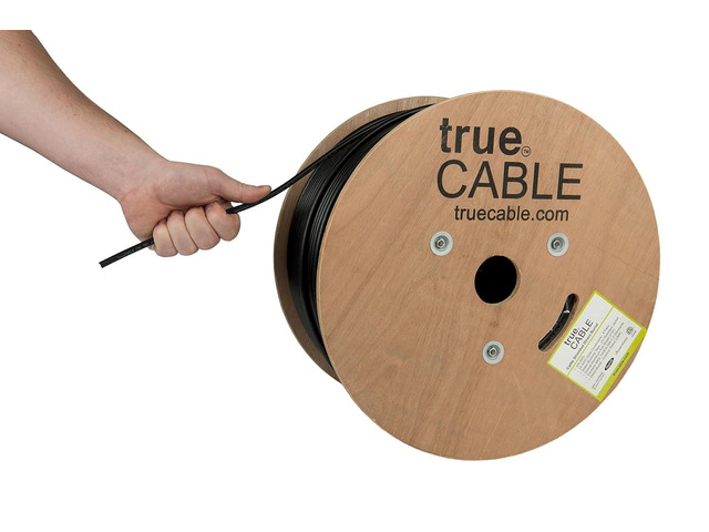 trueCABLE Cat5e Outdoor Shielded (F/UTP), 500ft, Waterproof Direct Burial Rated CMX, Black 24AWG Solid Bare Copper, 350MHz, PoE++ (4PPoE), ETL...