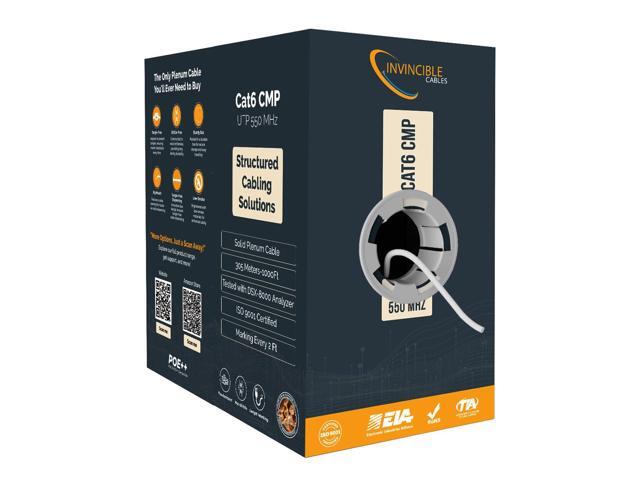Cat6 Plenum Cable 1000ft 0.57mm 100% Pure Copper, 550MHz 23AWG UTP DSX-8000 Analyzer Tested Up to 100m 10Gb, PoE++ Industrys Most Certified.