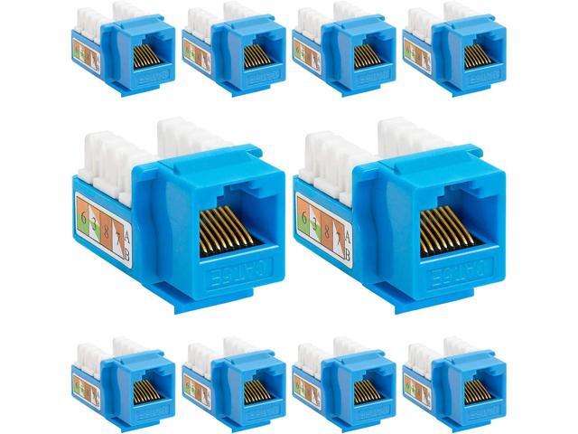 Cmple - 10 Pack Cat5e Keystone Jack Insert Punch Down RJ45 Connectors RJ45 Keystone Jack 90 Degree Female for Wall Plates, Patch Panels, Patch...