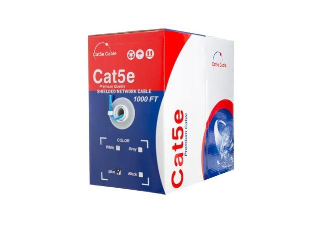 1000ft Cat5e Solid 24AWG Shielded Cable FTP Cat5 Bulk Pull Box Network Copper Clad Aluminum Wire (Shielded (FTP), Blue)