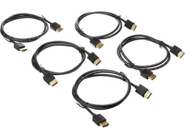 Monoprice 8K Ultra High Speed Slim HDMI Cable - HDMI 2.1, 8K@60Hz, 4K@120Hz, 48Gbps, HDR, VRR, 3ft, Black - 5 Pack