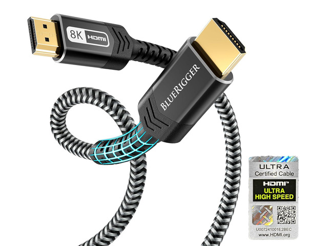BlueRigger 10K 8K Certified HDMI 2.1 Cable 48Gbps (10FT, 8K 60Hz, 4K 120Hz, eARC, HDR10 VRR HDCP 2.3) Certified Ultra High Speed HDMI Cable Braided...