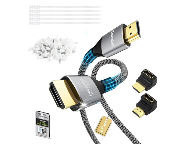 Certified HDMI Cable, Real 8K Cable (2 Pack, 2FT+ 2FT), 48Gbps, Ultra HD Braided Cord, Supports 8K@60Hz 4K@120Hz, eARC, HDR, HDCP 2.2 2.3, for...