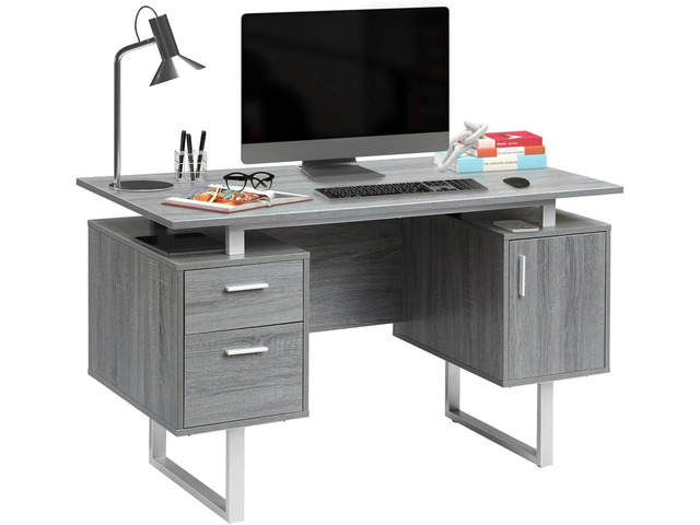 Techni Mobili Office Desk with Storage Drawers and Cabinet 51.25 W - Modern Office Desk with Large Floating Desktop Surface