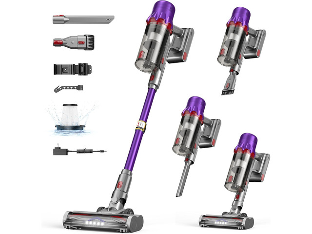 Cordless Vacuum Cleaner for Home - Powerful Stick Vacuum with HEPA Filter, 55-Min Runtime, LED Light, Anti-Tangle Brush, Detachable...