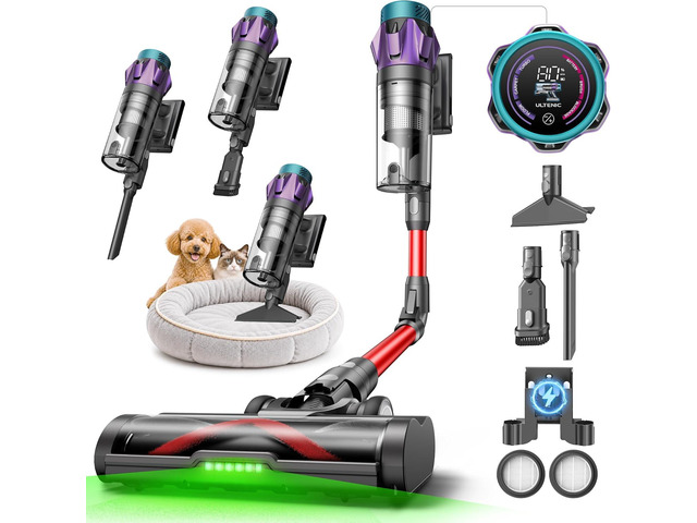 Ultenic Cordless Vacuum Cleaner, 55KPA/650W/80Mins, Cordless Stick Vacuum with 180°Bendable Wand, Touch Screen, Anti-Tangle Brush, Self-Standing,...