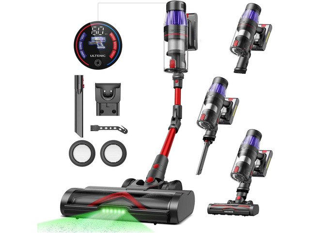 Ultenic Cordless Vacuum Cleaner, 600W 55Kpa 60Mins Vacuum Cleaners for Home, Cordless Stick Vacuum with 180°Bendable Wand, Anti-Tangle Brush,...