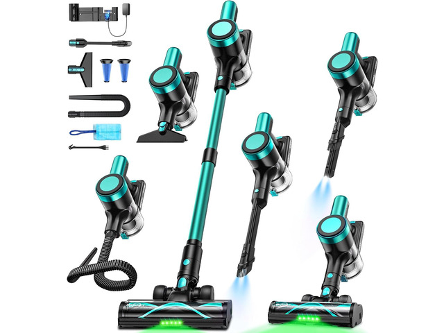 Cordless Vacuum Cleaner,58kPa/10-in-1 Stick Vacuum with 29-inch Hose and LED Lighting Brush,55Mins Runtime Vacuum Cleaner for Home,Self-Standing...