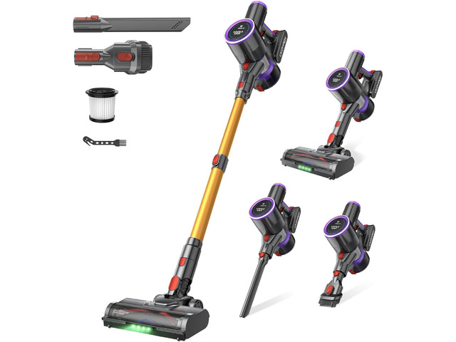 Cordless Vacuum Cleaner, 550W 50KPa 45Mins Vacuum Cleaners for Home, Self-Standing Stick Vacuum with Anti-Tangle Brush & LED Display for Hardwood...