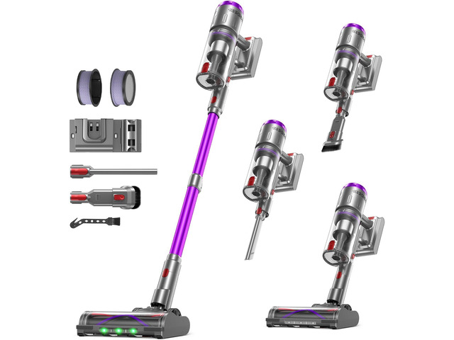 OXVAC Cordless Vacuum Cleaner, 60KPa 650W Stick Vacuum with 80Mins Runtime, Smart AUTO Mode, Anti-Tangle Brush, Self-Standing, Large Cup for Home,...